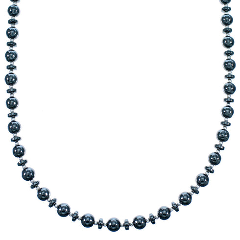 Hematite And Sterling Silver Southwestern Bead Necklace SX114599